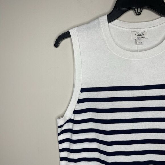 J.CREW Sweater Shell Women Large White Navy Stripe Top NEW Cotton CA085 - Picture 3 of 15